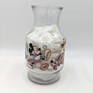 Vintage The Walt Disney Company Glass Vase Mickey Mouse Baseball Sport Flower